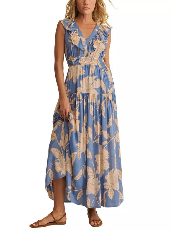 Z Supply Dresses & Skirts - Z Supply Blue and Cream Floral Ruffle Maxi Dress NWT